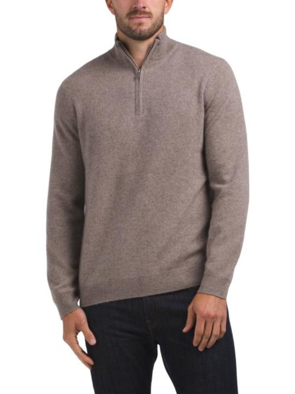 NAADAM Cashmere Quarter Zip Mock Neck Sweater With Contrast Collar